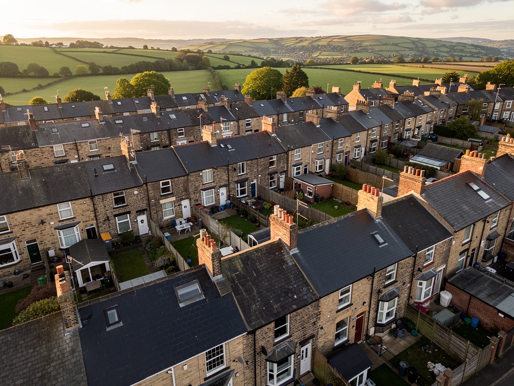 Leeds Yorkshire terrace housing rooftops aerial view – Roof Surveyor London provides independent roof surveys across Yorkshire and the North East