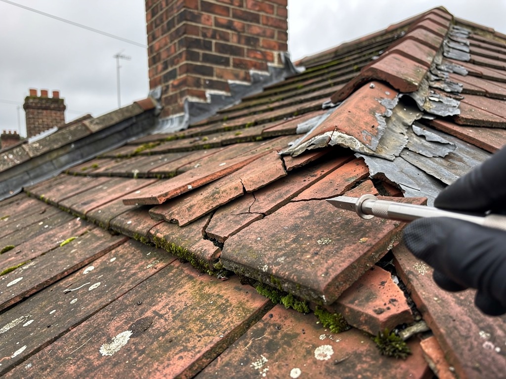 Professional roof inspection showing detailed tile assessment by My Roof Surveyor UK